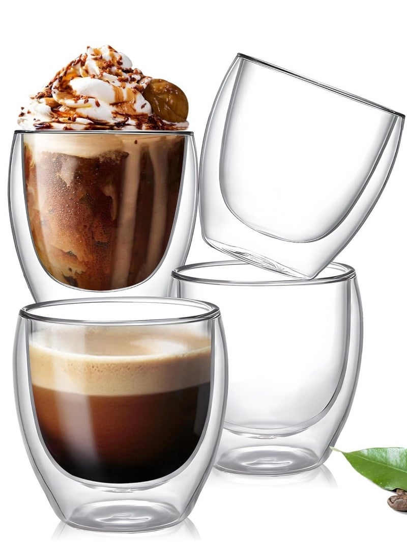 ليموس أكواب قهوة ليموس الزجاجية مزدوجة الجدار سعة ٢٥٠ مل - مجموعة من ٤ أكواب معزولة من البورسليكات للمشروبات الساخنة والباردة | لاتيه، كابتشينو، إسبريسو، شاي، عصير، ماء - أكواب زجاجية شفافة للمنزل والمكتب - Image 1