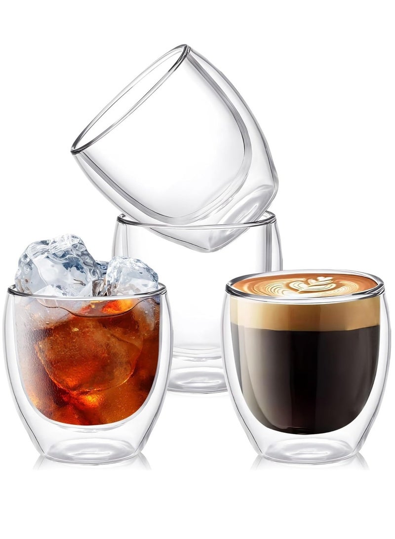 ليموس أكواب قهوة ليموس الزجاجية مزدوجة الجدار سعة ٢٥٠ مل - مجموعة من ٤ أكواب معزولة من البورسليكات للمشروبات الساخنة والباردة | لاتيه، كابتشينو، إسبريسو، شاي، عصير، ماء - أكواب زجاجية شفافة للمنزل والمكتب - Image 5