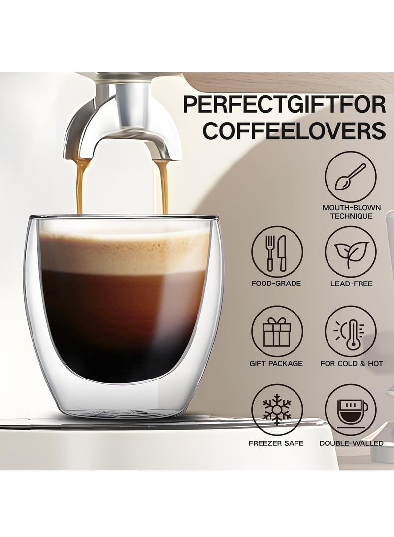 ليموس أكواب قهوة ليموس الزجاجية مزدوجة الجدار سعة ٢٥٠ مل - مجموعة من ٤ أكواب معزولة من البورسليكات للمشروبات الساخنة والباردة | لاتيه، كابتشينو، إسبريسو، شاي، عصير، ماء - أكواب زجاجية شفافة للمنزل والمكتب - Image 4