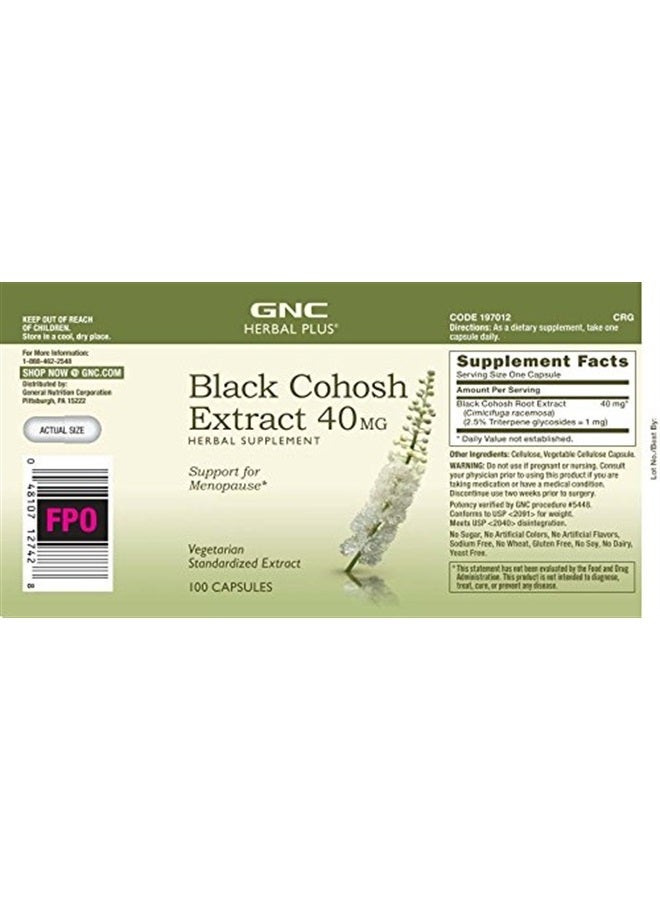 GNC Herbal Plus Black Cohosh Extract 40mg, 100 Capsules, Support for Menopause - Image 2