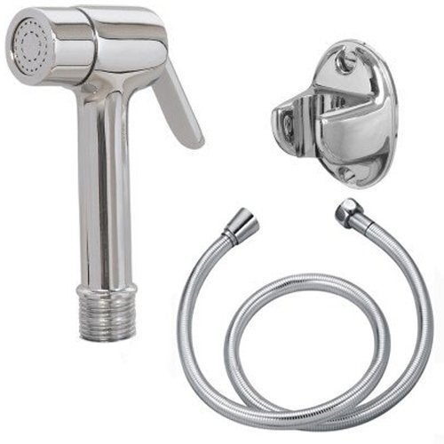 SHRUTI Brass Health faucet With 2 Mtr Flexible Full Silver Shower Tube And Abs Chrome Plate Stand 11721167 Full Cp - Image 1