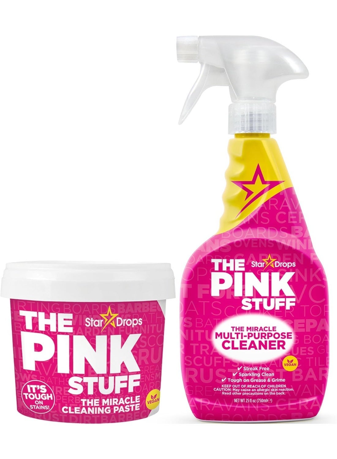 THE PINK STUFF Stardrops The Pink Stuff Miracle Cleaning Paste & Multi-Purpose Spray Bundle 2 Piece Set – Powerful All Purpose Cleaner – Removes Grease, Stains & Grime – Kitchen, Bathroom, Oven & Floo