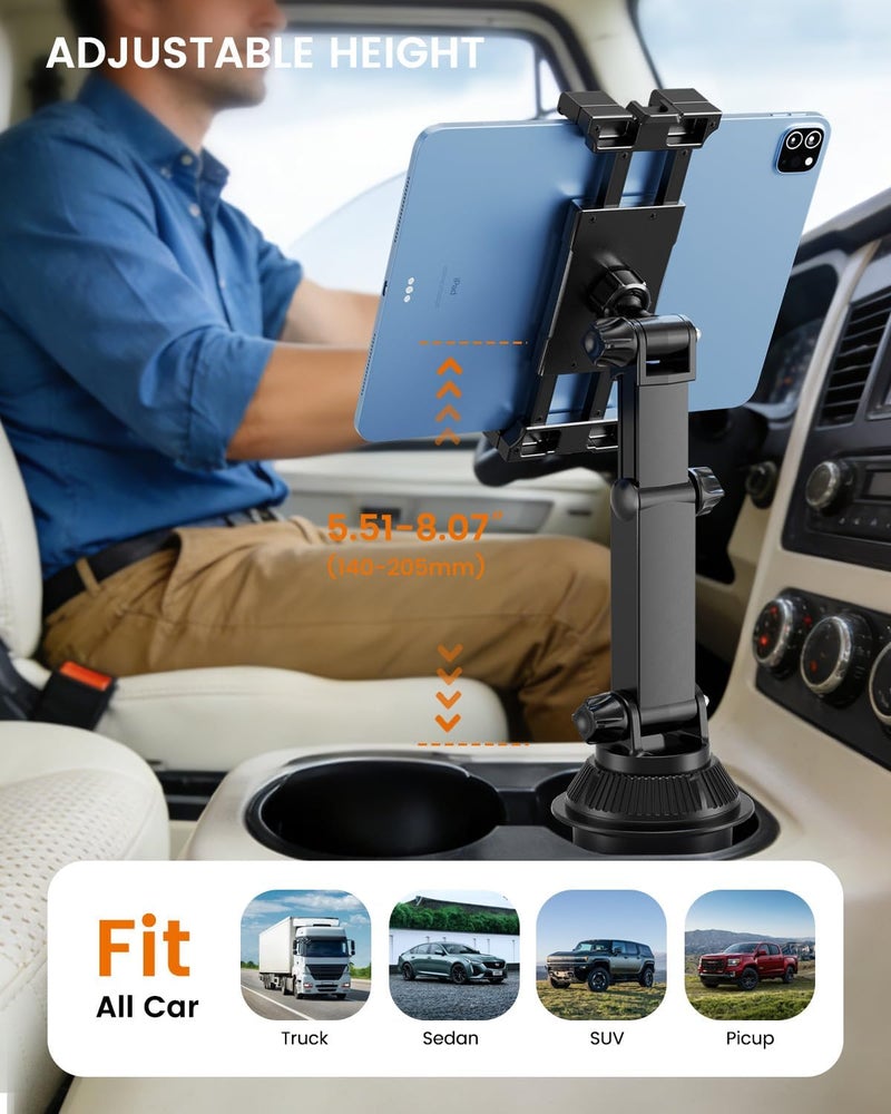OHLPRO Heavy Duty Car Cup Holder Tablet Mount for Truck & SUV - Adjustable iPad Holder for 5-17" Devices - Image 3