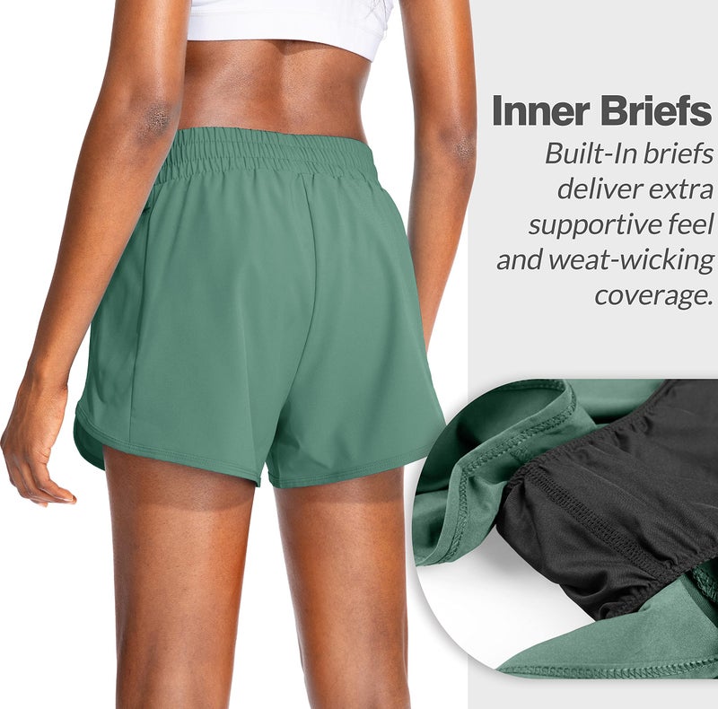 Soothfeel Womens Running Shorts with Zipper Pockets High Waisted Athletic Gym Workout Shorts for Women with Liner - Image 3