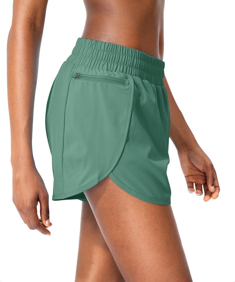 Soothfeel Womens Running Shorts with Zipper Pockets High Waisted Athletic Gym Workout Shorts for Women with Liner - Image 2