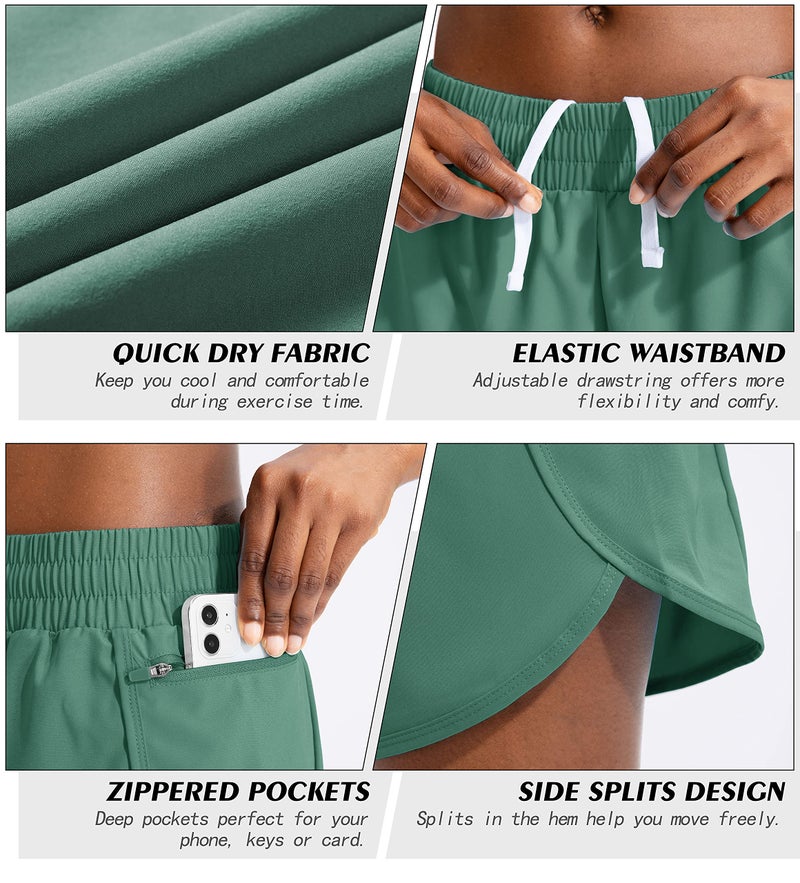 Soothfeel Womens Running Shorts with Zipper Pockets High Waisted Athletic Gym Workout Shorts for Women with Liner - Image 4