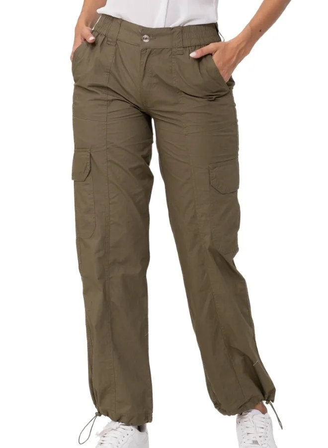 HaILYS Utility Cargo Pants with Elastic Waist and Drawstring Hem - Olive Green
