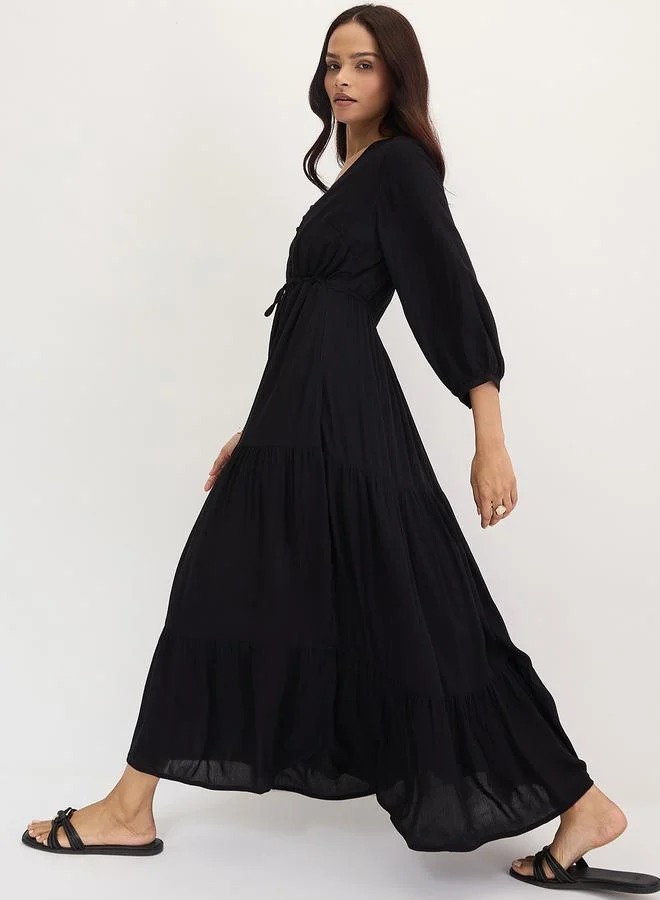 Femmella  Femmella Black Crinkled Tiered Maxi Dress for Women | Best Price UAE