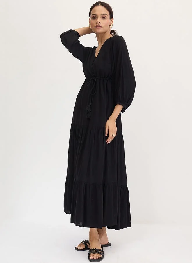 Femmella  Femmella Black Crinkled Tiered Maxi Dress for Women | Best Price UAE