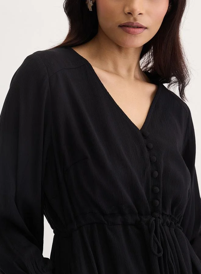 Femmella  Femmella Black Crinkled Tiered Maxi Dress for Women | Best Price UAE