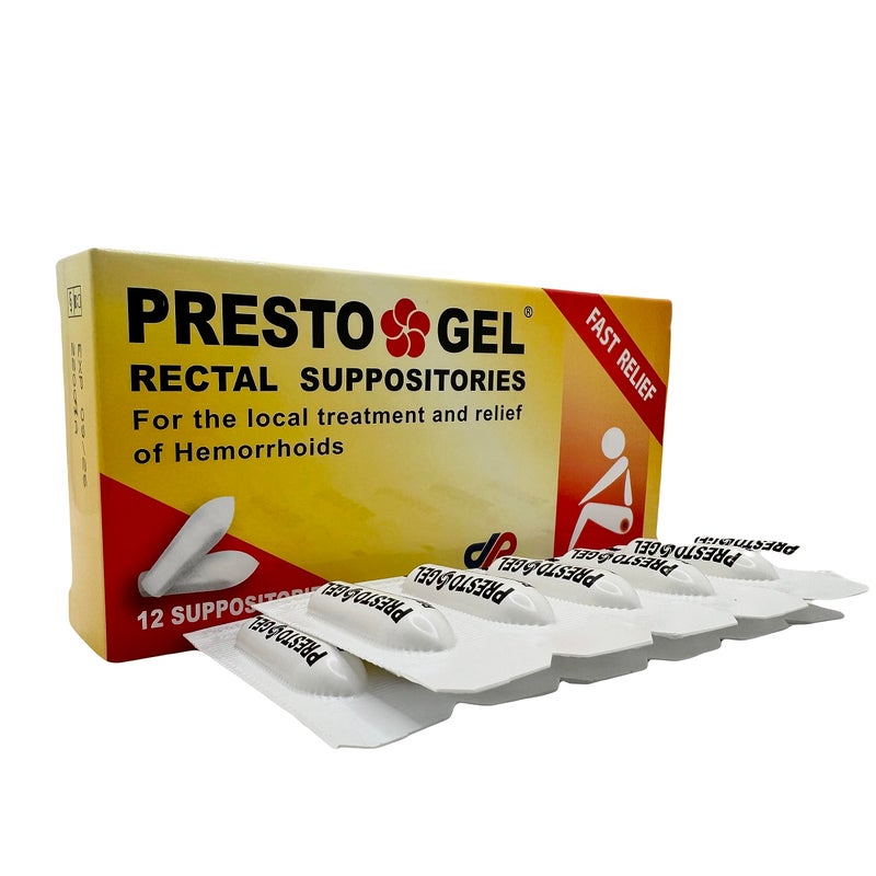 dan pharm Presto Gel - Natural Hemorrhoid Rectal Suppositories - Rapid Hemorrhoid Treatment and Relief from Itching, Swelling, Burning and Discomfort - Pack of 12 - Image 1