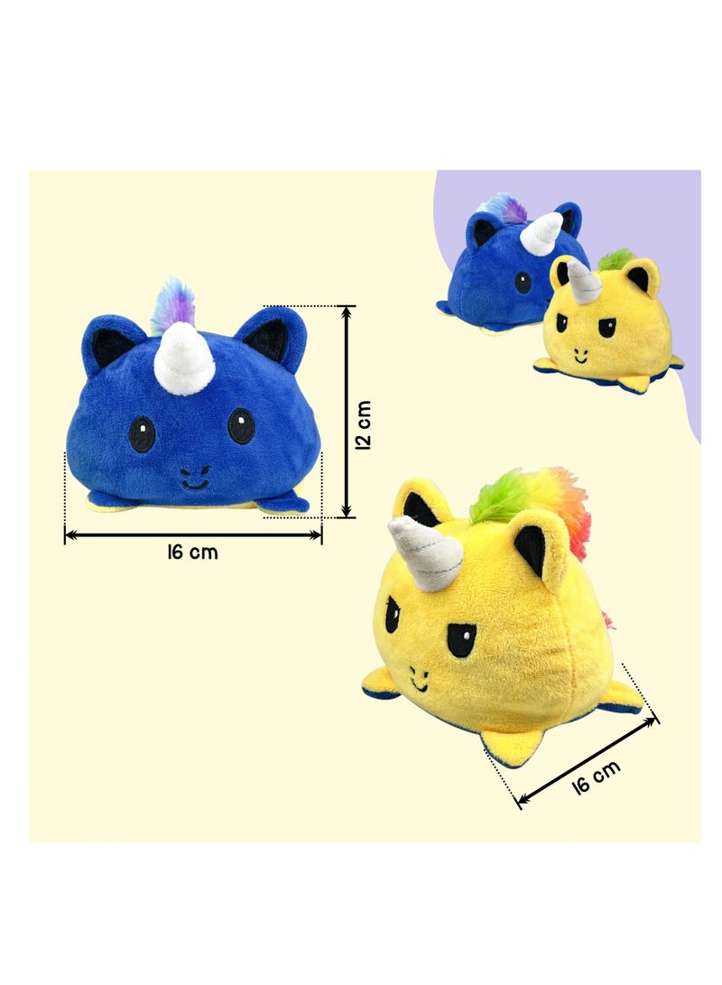 سيوسي ألعاب تيدي كات ذات وجهين، ألعاب مزاجية، حيوانات محشوة، هدايا جميلة للفتيات والفتيان والكبار (أزرق، أصفر) - Image 5