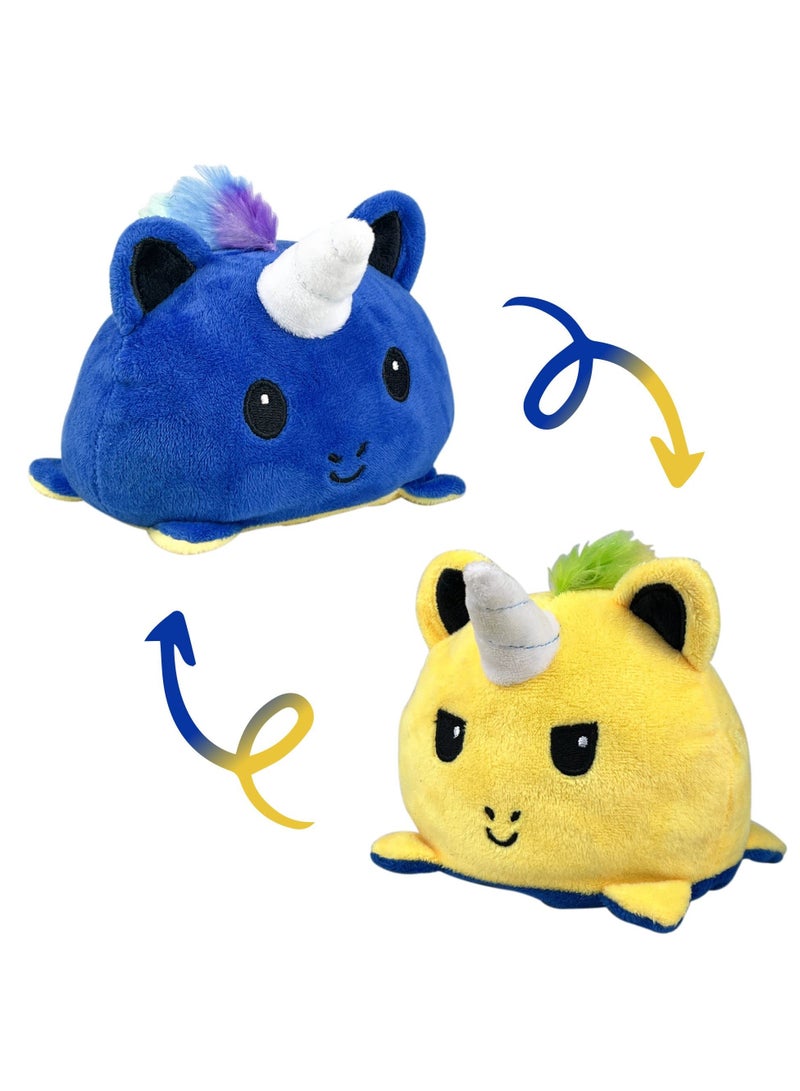 سيوسي ألعاب تيدي كات ذات وجهين، ألعاب مزاجية، حيوانات محشوة، هدايا جميلة للفتيات والفتيان والكبار (أزرق، أصفر) - Image 1