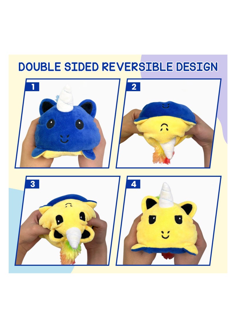 سيوسي ألعاب تيدي كات ذات وجهين، ألعاب مزاجية، حيوانات محشوة، هدايا جميلة للفتيات والفتيان والكبار (أزرق، أصفر) - Image 3