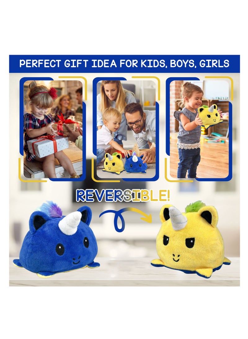 سيوسي ألعاب تيدي كات ذات وجهين، ألعاب مزاجية، حيوانات محشوة، هدايا جميلة للفتيات والفتيان والكبار (أزرق، أصفر) - Image 4