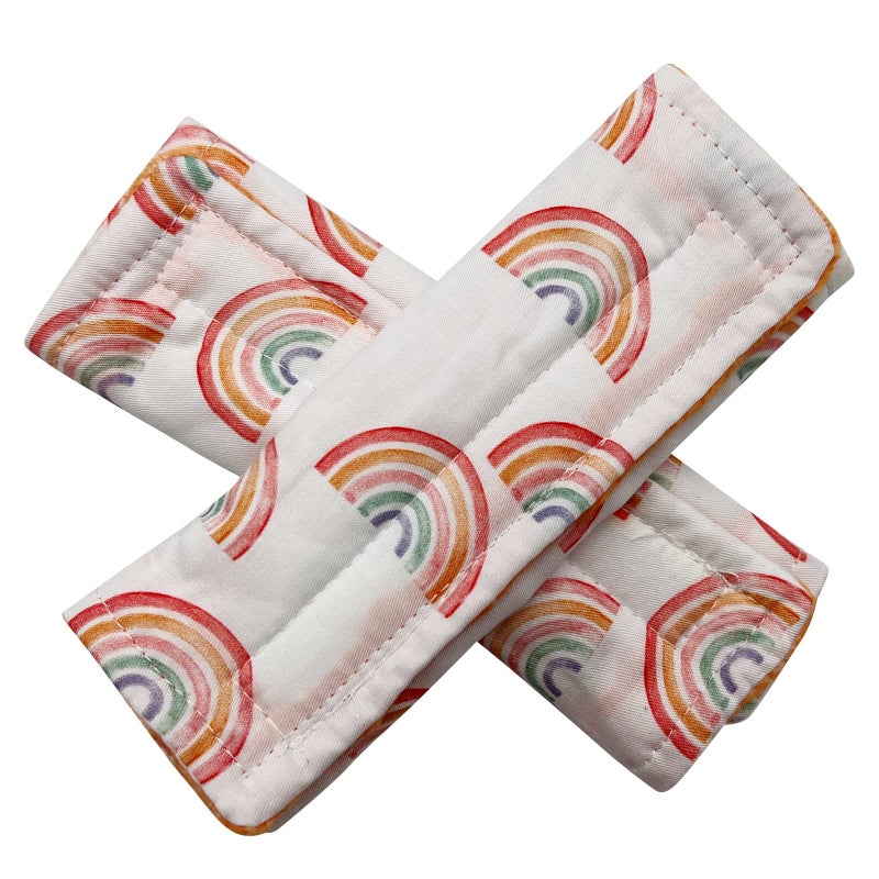 Culclendy Baby Car Seat Neck Cover  Car Seat Strap Cover  Seat Belt Cushions Pads  Shoulder Strap Protectors  Reversible Pram Harness Covers In Minky Floral  Baby Neck Pad Protector  Rainbow - Image 2