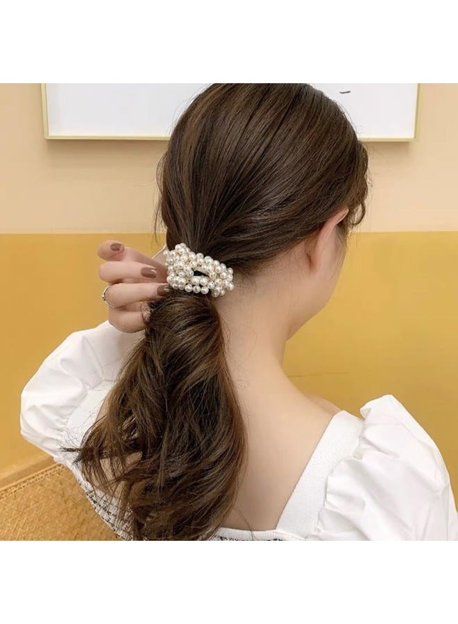 KuuGuu 8 PCS Pearl Hair Ties White Elastic Scrunchie Stretch Ponytail Holders Beaded Hair Bands Elegant Stylish Bead Hair Rope Anti-slip Hair Accessories for Women and Girls - Image 5