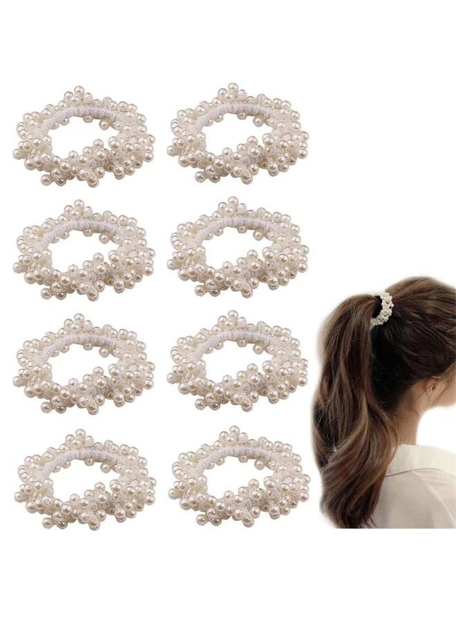 KuuGuu 8 PCS Pearl Hair Ties White Elastic Scrunchie Stretch Ponytail Holders Beaded Hair Bands Elegant Stylish Bead Hair Rope Anti-slip Hair Accessories for Women and Girls - Image 1