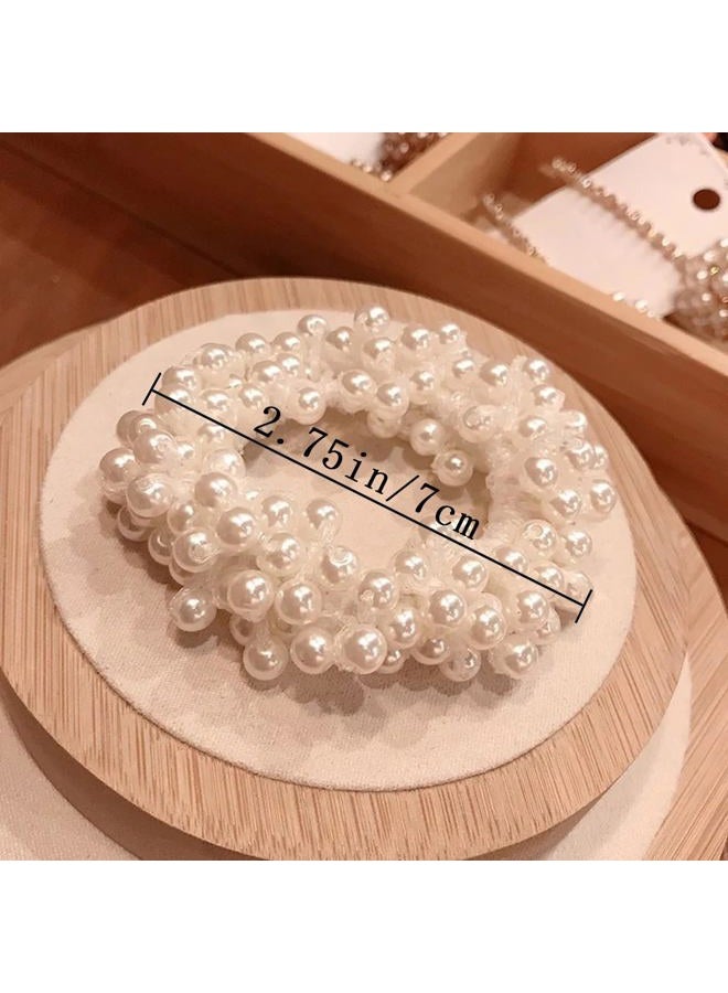 KuuGuu 8 PCS Pearl Hair Ties White Elastic Scrunchie Stretch Ponytail Holders Beaded Hair Bands Elegant Stylish Bead Hair Rope Anti-slip Hair Accessories for Women and Girls - Image 2