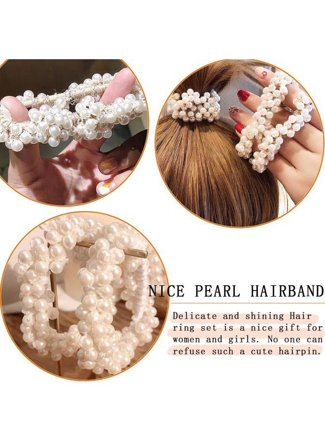 KuuGuu 8 PCS Pearl Hair Ties White Elastic Scrunchie Stretch Ponytail Holders Beaded Hair Bands Elegant Stylish Bead Hair Rope Anti-slip Hair Accessories for Women and Girls - Image 3