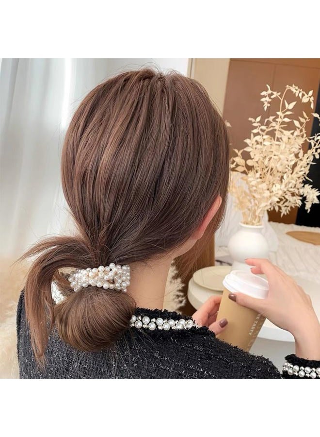 KuuGuu 8 PCS Pearl Hair Ties White Elastic Scrunchie Stretch Ponytail Holders Beaded Hair Bands Elegant Stylish Bead Hair Rope Anti-slip Hair Accessories for Women and Girls - Image 4