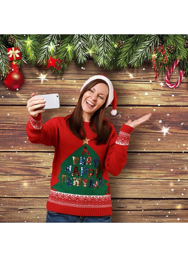 Blulu Christmas Wood Wall Decoration Background Christmas Photo Backdrop Fabric Glitter Snowflake Christmas Background Merry Xmas Background Backdrop for Holiday Photography Party, 72.8 x 43.3 Inch - Image 4