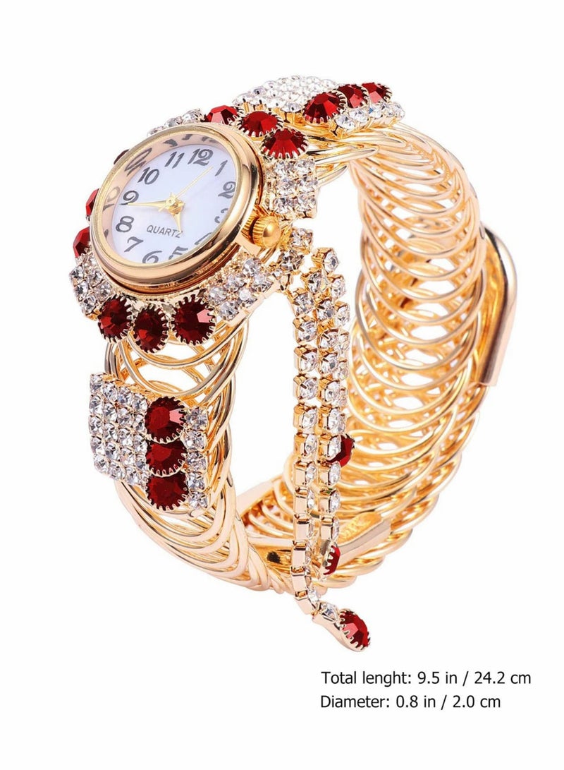 Captaintech Women's Watches, Quartz Shiny Gold Watch with Crystal Rhinestones Diamonds, for Women Wrist Jewelry, Fashion Ladies Bracelet Bracelet Watch (Ruby) - Image 3