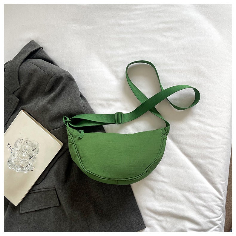 Fashionable Nylon Dumpling Crossbody Bag for Women Forest Green 