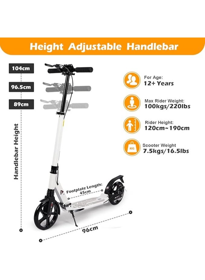 سكوتر بيبي كلوب للبالغين - مع نظام امتصاص الصدمات المزدوج ، فرامل قرصية ، 3 ارتفاع قابل للتعديل ، دعم وزن 100 كجم ، مناسب للمراهقين والأطفال فوق سن 8 سنوات.اللون الأبيض - Image 2