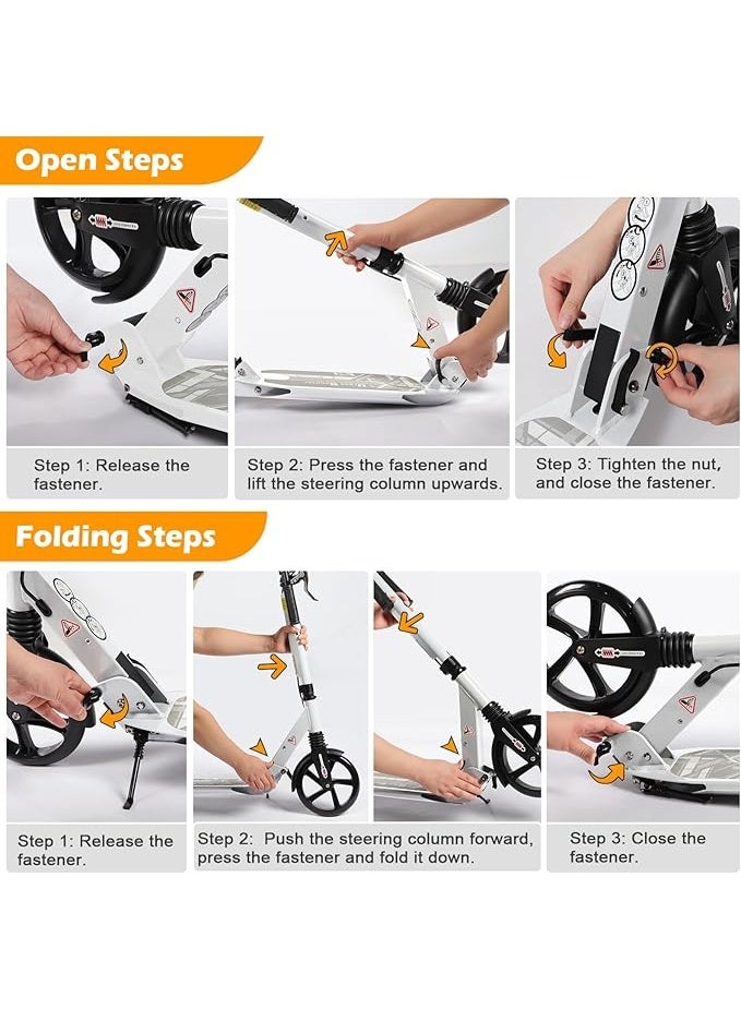 سكوتر بيبي كلوب للبالغين - مع نظام امتصاص الصدمات المزدوج ، فرامل قرصية ، 3 ارتفاع قابل للتعديل ، دعم وزن 100 كجم ، مناسب للمراهقين والأطفال فوق سن 8 سنوات.اللون الأبيض - Image 3