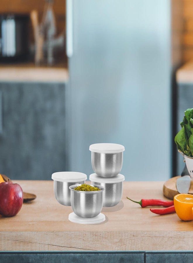 OGGI Set of 4 Stainless Pinch Bowls - 4 fl oz with Lids, Ideal Salt & Pepper Bowls, Mini Storage Bowls, White Lid - Image 3