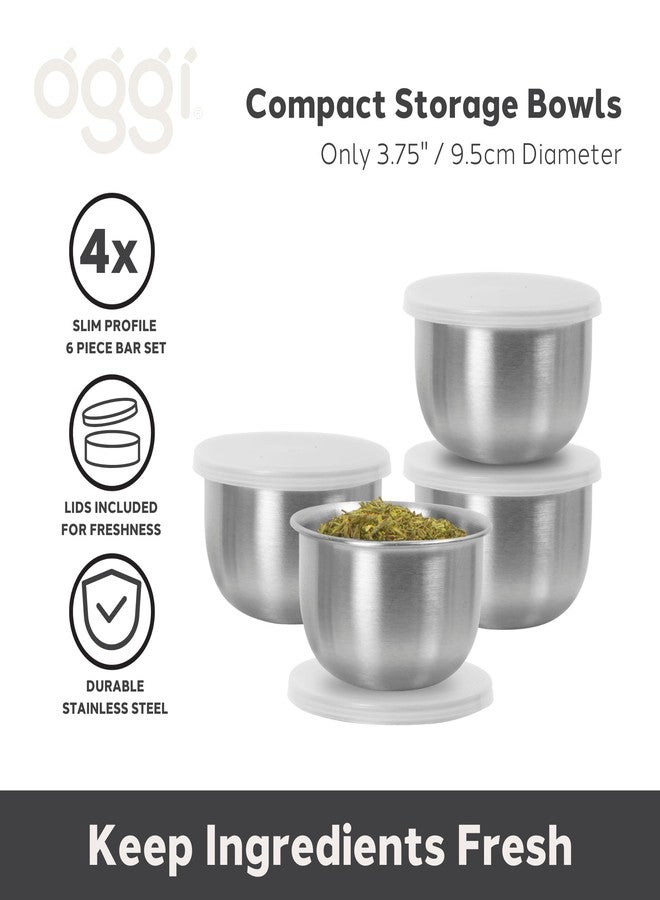 OGGI Set of 4 Stainless Pinch Bowls - 4 fl oz with Lids, Ideal Salt & Pepper Bowls, Mini Storage Bowls, White Lid - Image 2