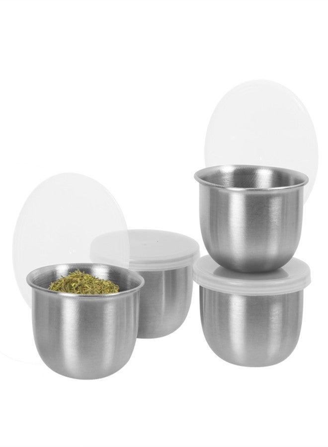 OGGI Set of 4 Stainless Pinch Bowls - 4 fl oz with Lids, Ideal Salt & Pepper Bowls, Mini Storage Bowls, White Lid - Image 1