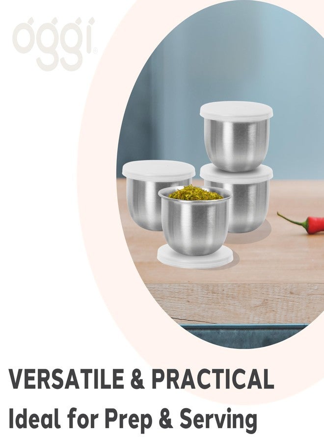 OGGI Set of 4 Stainless Pinch Bowls - 4 fl oz with Lids, Ideal Salt & Pepper Bowls, Mini Storage Bowls, White Lid - Image 4