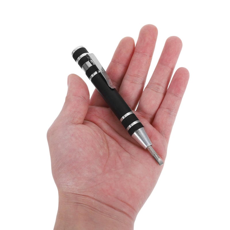 8 In 1 Aluminum Alloy Magnetic Screwdriver Pen Set For Computer And Eyeglasses Repair Portable Black Mini Kit - Image 5