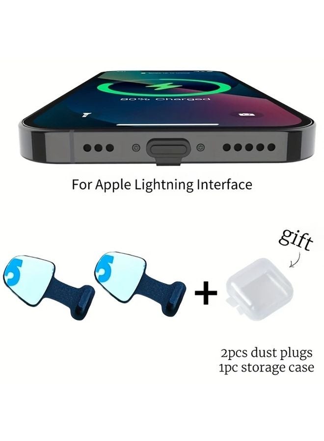 Black 2pcs Lightning Port Dust Plugs with Storage Box Anti Lost Design - Image 1