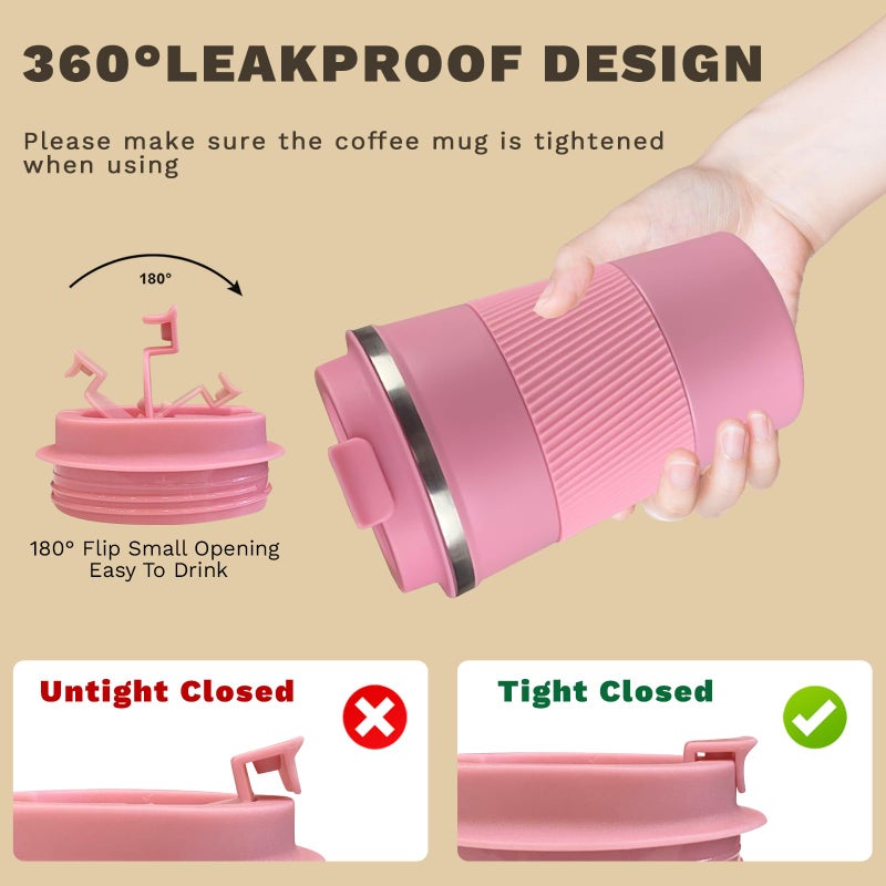 SPLMIFA Vacuum-Insulated Stainless Steel Travel Coffee Mug, Leak-Proof Reusable Coffee Cup with Lid - Keep Hot & Cold Drinks for Hours, Durable Insulated Tumbler for Men & Women(3rd-Pink, 17OZ) - Image 5