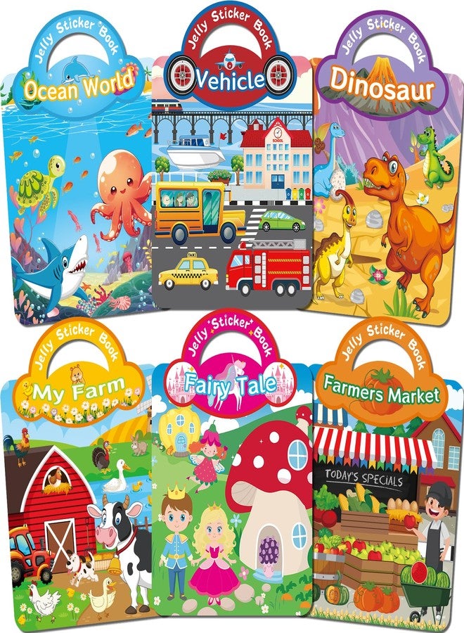 Kalysky 6Pack Jelly Sticker Books Ages 1-3 3-5, Reusable Sticker Books for Kids, Cute Sticker Books for Toddlers 2-4 Years, Sticker Activity Book for Girl Boy - Image 1