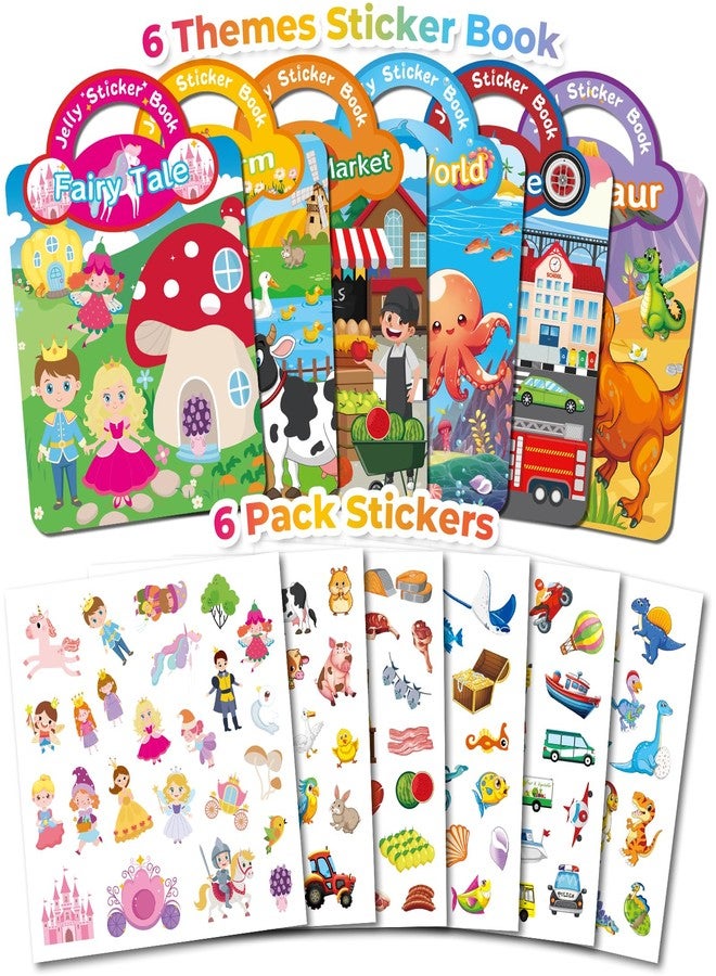 Kalysky 6Pack Jelly Sticker Books Ages 1-3 3-5, Reusable Sticker Books for Kids, Cute Sticker Books for Toddlers 2-4 Years, Sticker Activity Book for Girl Boy - Image 2