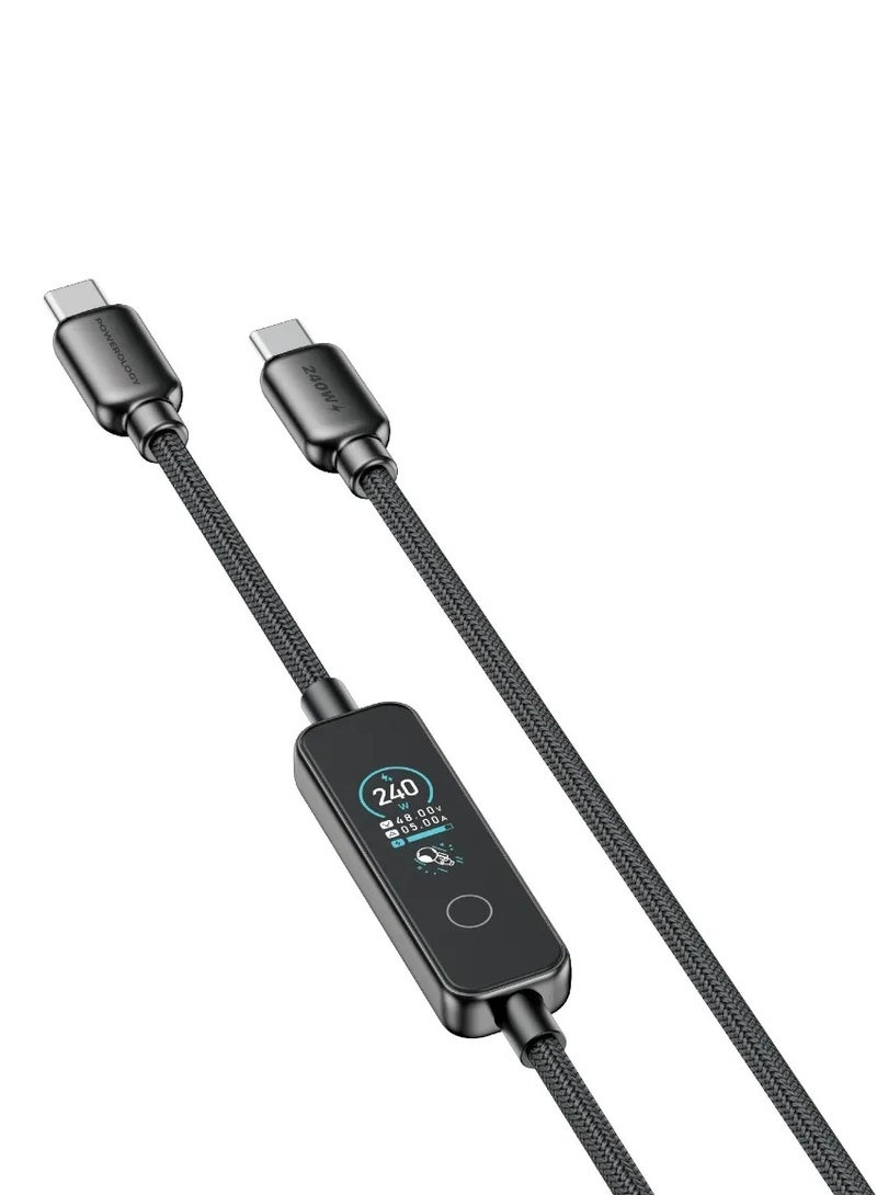 Powerology 240W USB-C TO USB-C Cable with TFT Display / PD 3.1 Laptop Fast Charger Cable 1.2m / Advanced E-Marker Chip / Durable Zink Alloy Shell - Black - Image 1