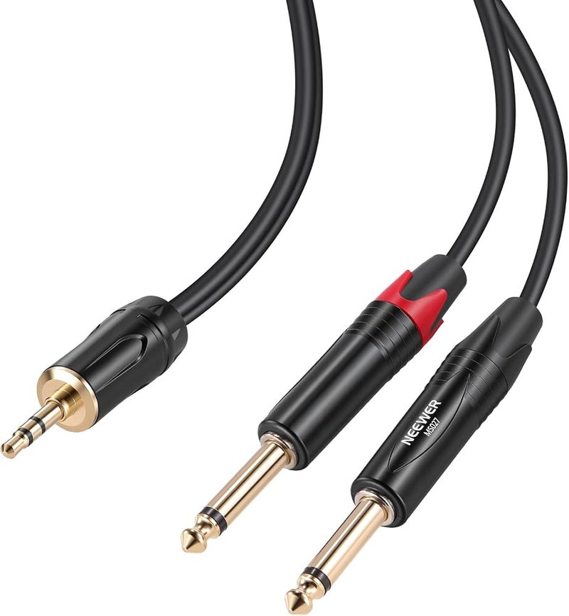 NEEWER 3.5mm 1/8 TRS to 1/4 Dual 6.35mm TS Breakout Cable, 6 ft Male to Male Stereo Audio Splitter Cord Adapter for Phone Tablet Laptop Computer Mixer Speaker Studio Monitor PA System, MS027 - Image 1