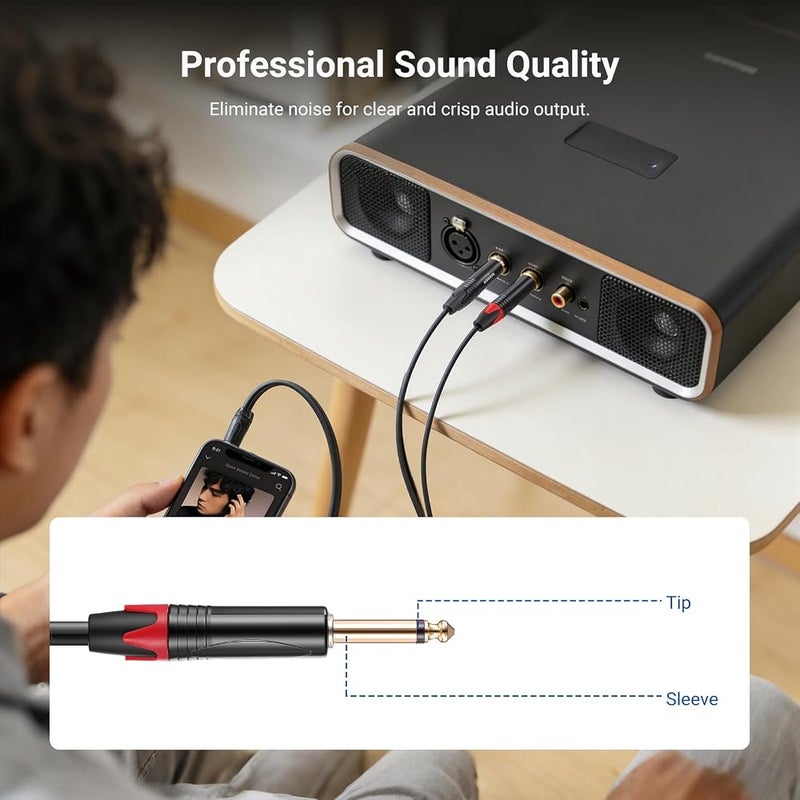 NEEWER 3.5mm 1/8 TRS to 1/4 Dual 6.35mm TS Breakout Cable, 6 ft Male to Male Stereo Audio Splitter Cord Adapter for Phone Tablet Laptop Computer Mixer Speaker Studio Monitor PA System, MS027 - Image 5