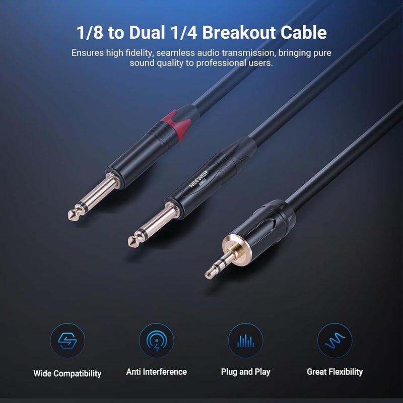 NEEWER 3.5mm 1/8 TRS to 1/4 Dual 6.35mm TS Breakout Cable, 6 ft Male to Male Stereo Audio Splitter Cord Adapter for Phone Tablet Laptop Computer Mixer Speaker Studio Monitor PA System, MS027 - Image 2
