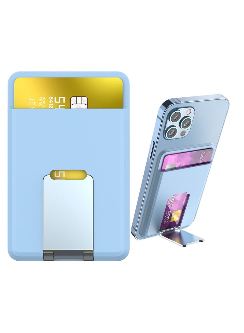 Magnetic Card Holder Wallet with for MagSafe Kickstand, Silicone Pockets Card Holder with Metal Stand for iPhone 14, 13, 12, Pro, Mini, Max, Plus (Blue)  - Image 1