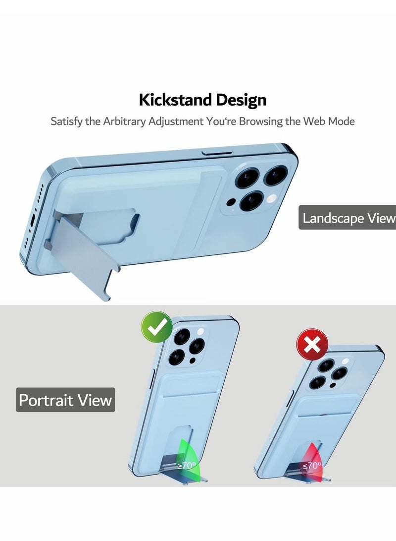 Magnetic Card Holder Wallet with for MagSafe Kickstand, Silicone Pockets Card Holder with Metal Stand for iPhone 14, 13, 12, Pro, Mini, Max, Plus (Blue)  - Image 2