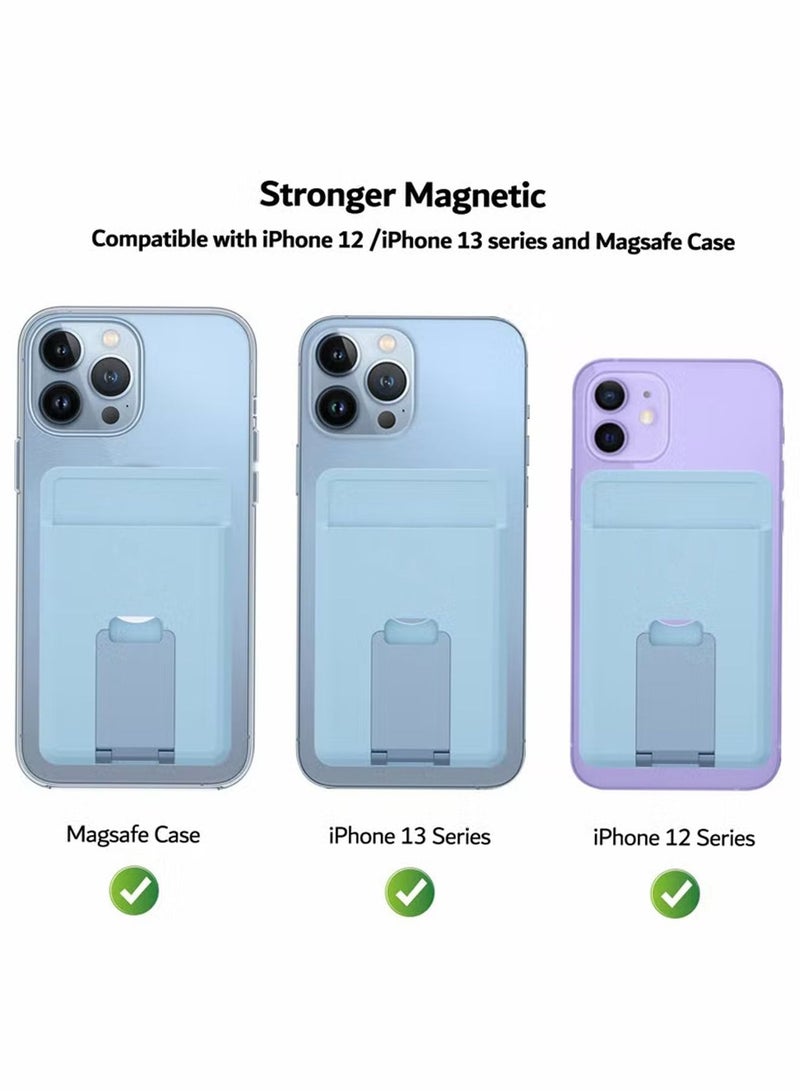 Magnetic Card Holder Wallet with for MagSafe Kickstand, Silicone Pockets Card Holder with Metal Stand for iPhone 14, 13, 12, Pro, Mini, Max, Plus (Blue)  - Image 3