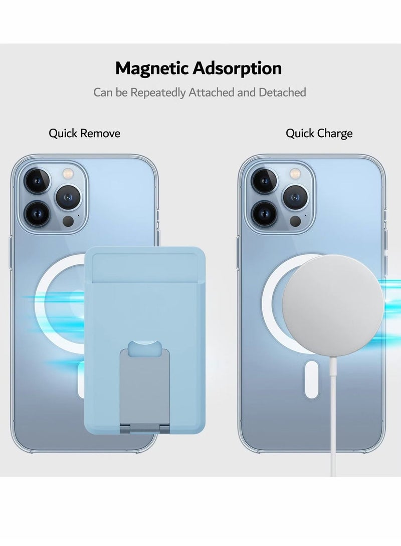 Magnetic Card Holder Wallet with for MagSafe Kickstand, Silicone Pockets Card Holder with Metal Stand for iPhone 14, 13, 12, Pro, Mini, Max, Plus (Blue)  - Image 4