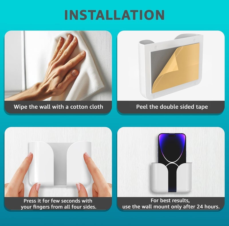 WALLVIEW TECH Pack of 4 Wall Mounted Mobile Smartphone Holder Storage Case for Phones with Strong Adhesive Strips|Wall Mount Mobile Stand/Multi-Purpose Stand for Phone Charging (White) - Image 4