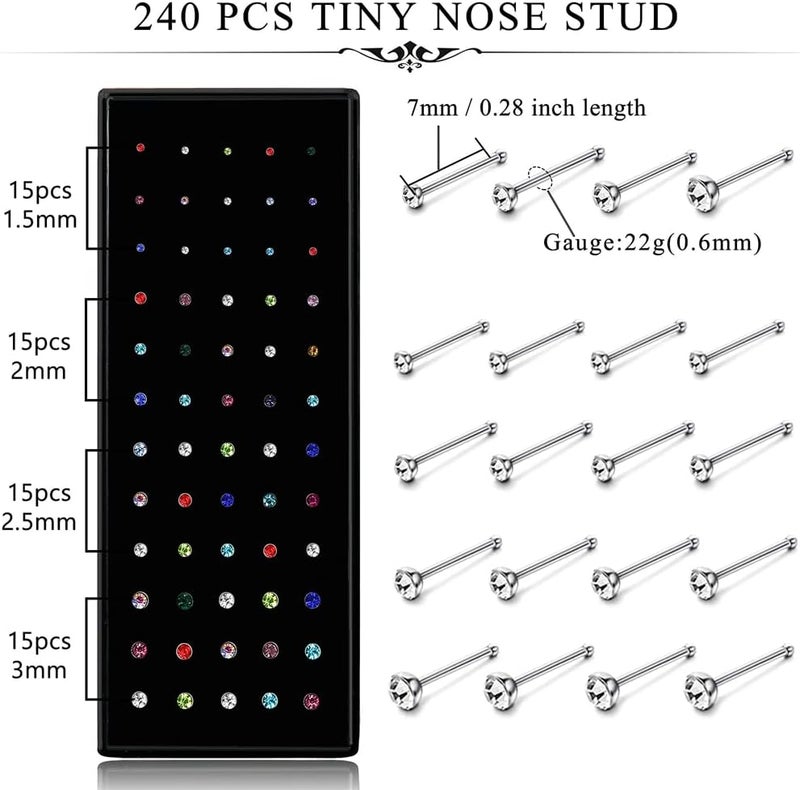 Luckam Stainless Steel Nose Studs, 1.5mm 2mm 2.5mm L Shaped Nose Rings Studs Nose Rings for Women Men Nostrial Piercing Pin Body Jewelry, Hypoallergenic - Image 2