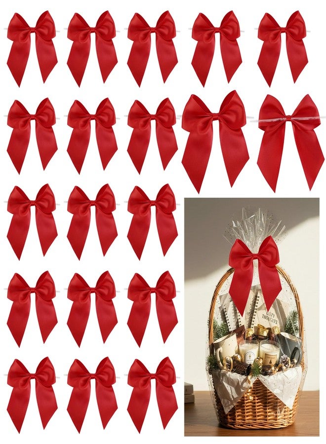 LiBongTa 24 PCS Red Bows for Gift Wrapping 5" Pre-Tied Twist Tie Bows Red Satin Ribbon Bow for Presents Candy Treat Bags Wine Bottle DIY Crafts Birthday Party Favors Wedding Decor - Image 1